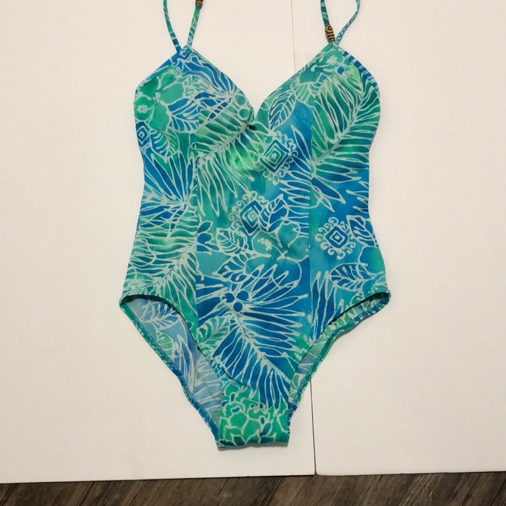 It Figures! Swimsuit One Piece SZ 12 Blue Green Floral
